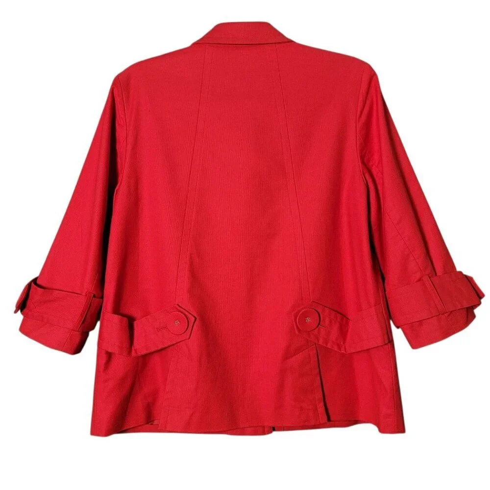 Coldwater Creek Womens Red Big Buttons 3/4 Sleeves Work Blazer Jacket Size 8